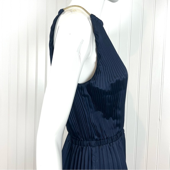 MICHAEL Michael Kors Women's Blue Satin Pleated Wide Leg Halter Jumpsuit Medium - Picture 7 of 13